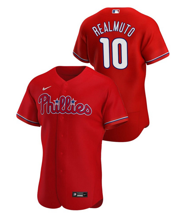Men's Philadelphia Phillies #10 J.T. Realmuto Red Flex Base Stitched MLB Jersey